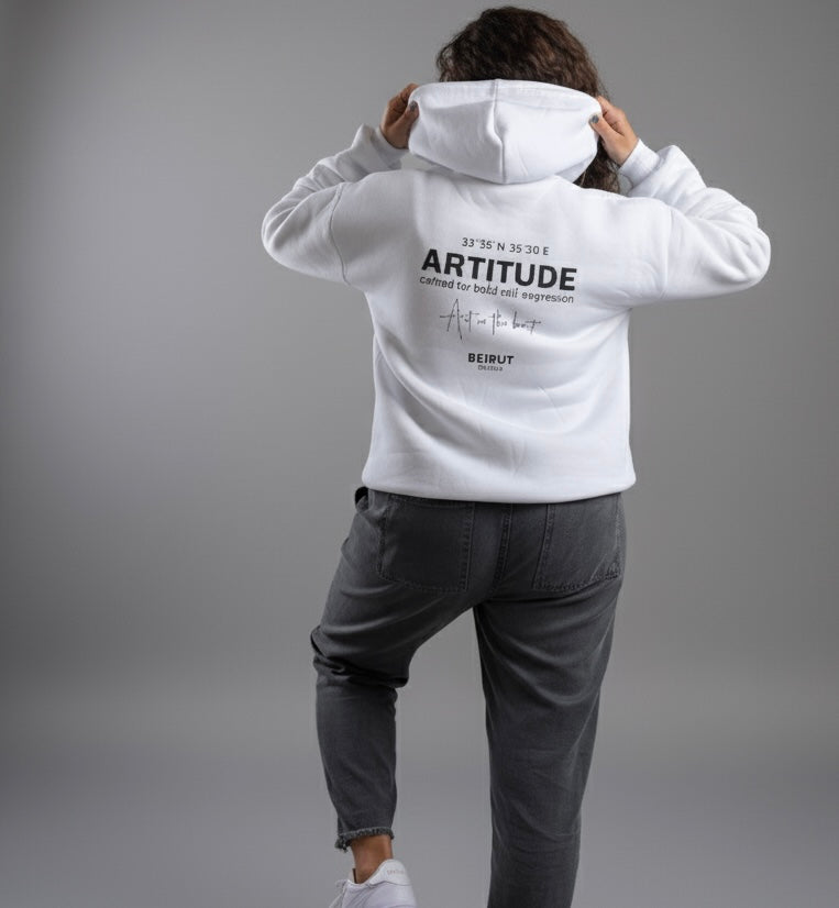 UNISEX HOODIE - ARTITUDE FLEECE WHITE
