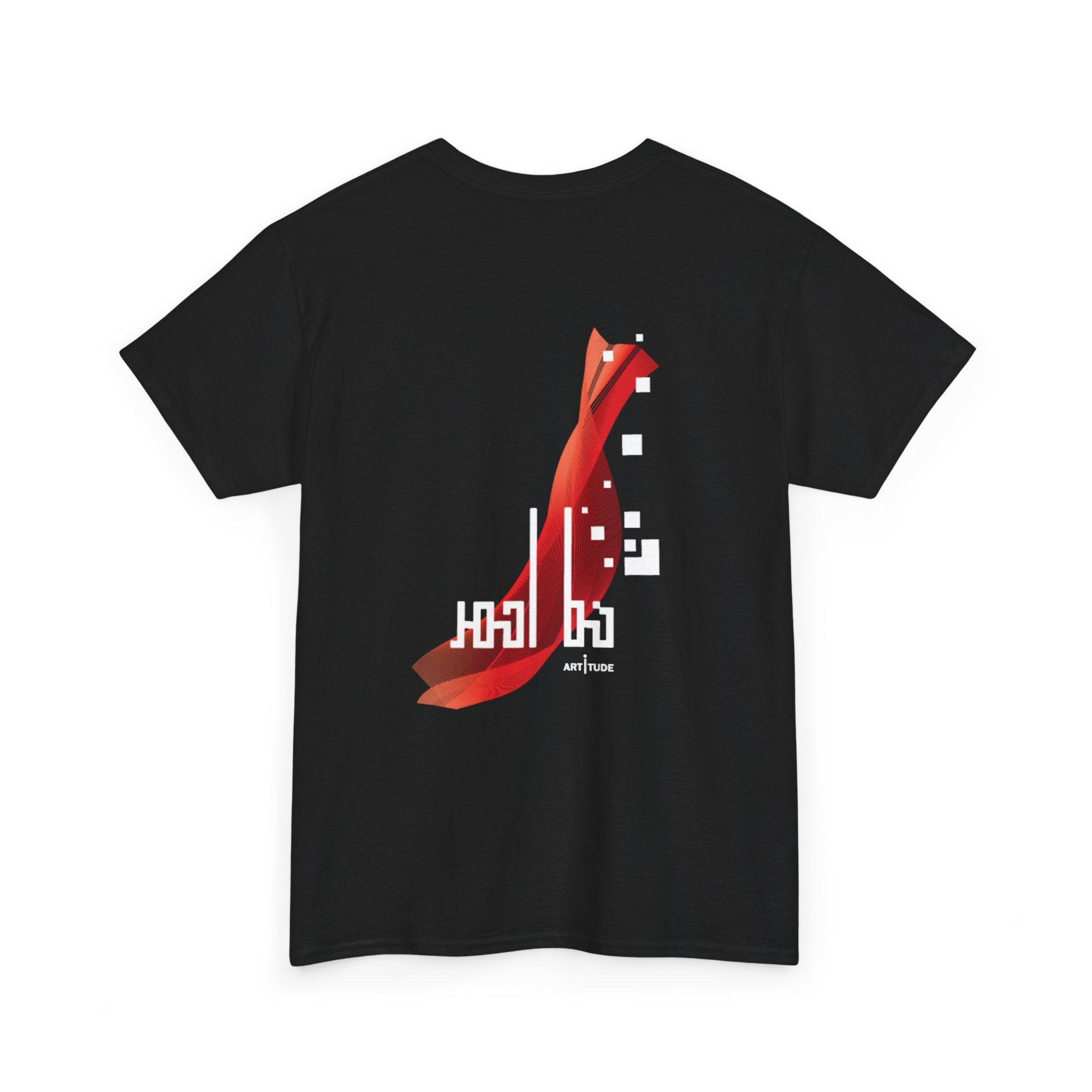 "خط أحمر" TEE
Black t-shirt with a red and white graphic design "خط أحمر" on a black background.