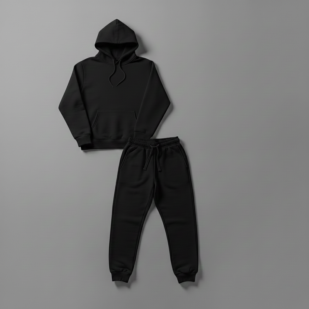 Black Plain Set (Hoodie +Sweatpants)