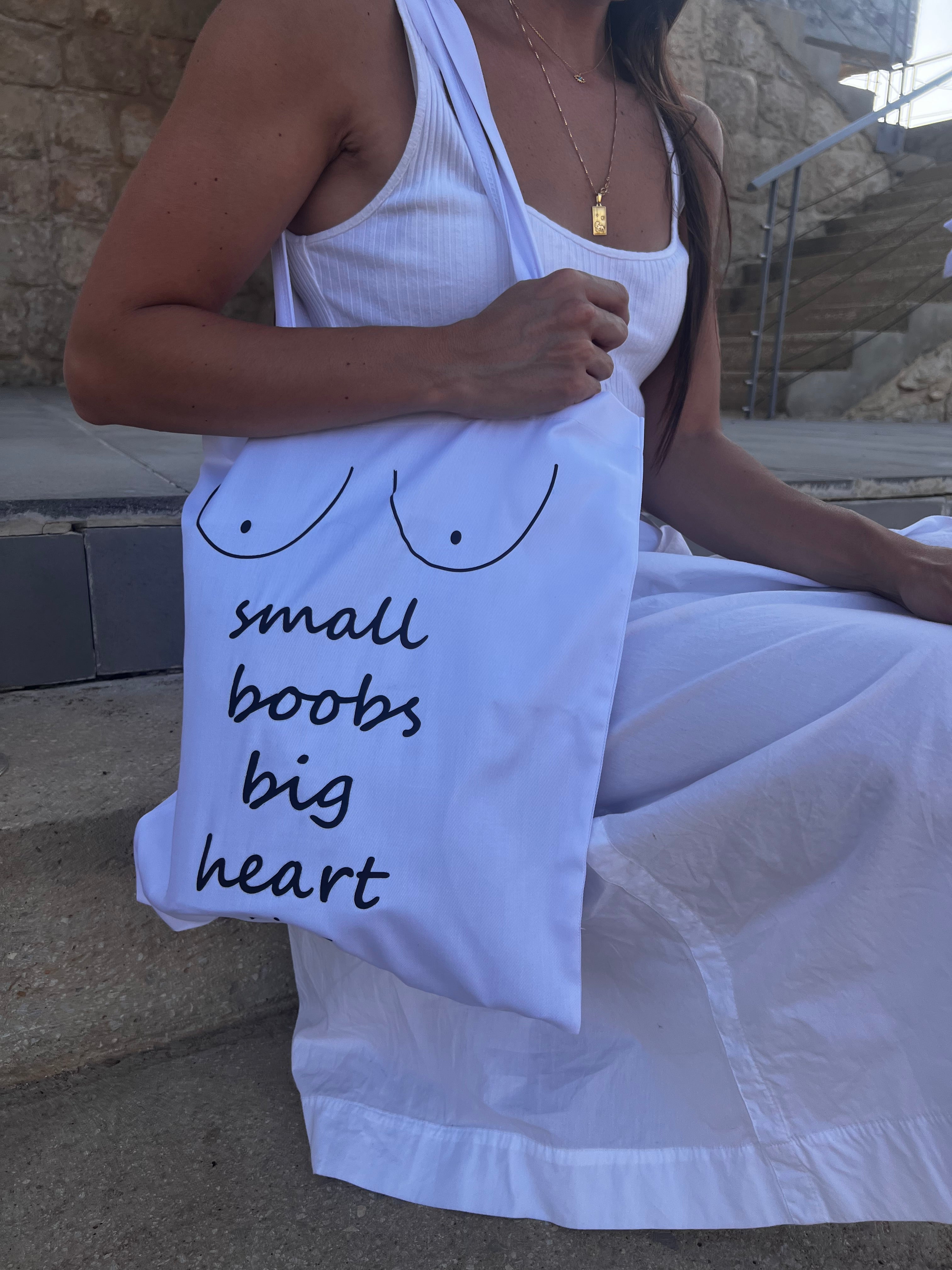 SMALL BOOBS.BIG HEART - WHITE TOTE