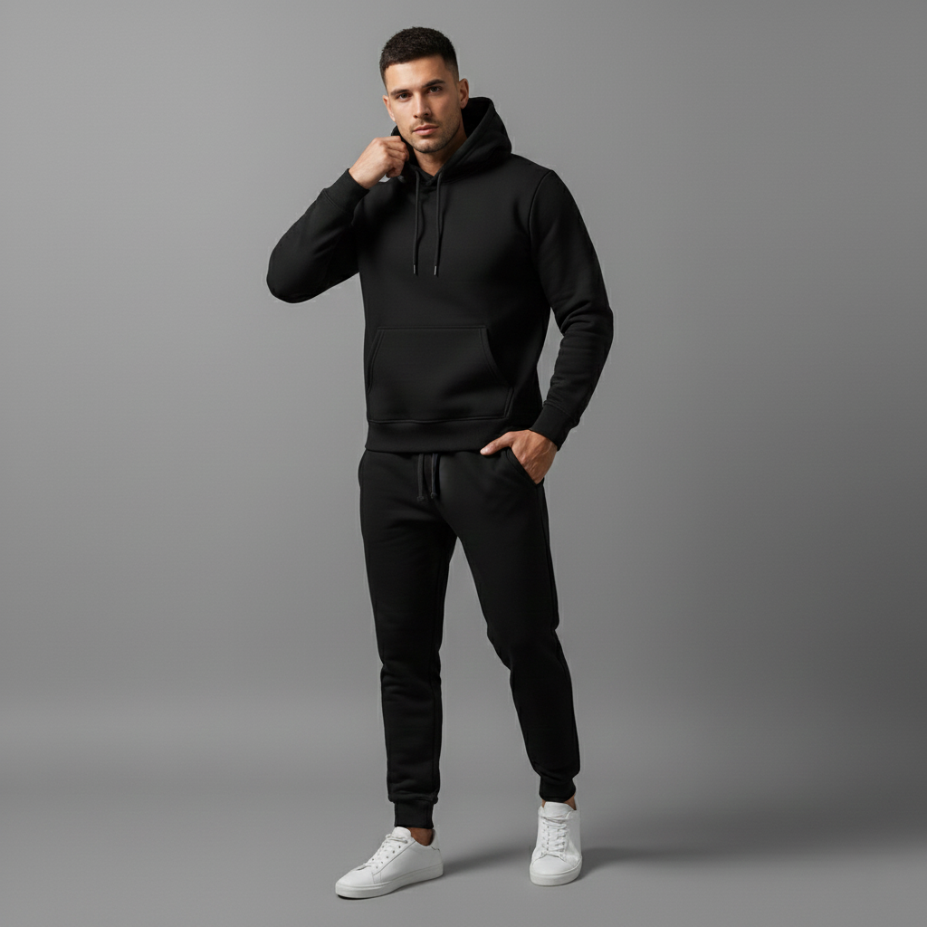 Black Plain Set (Hoodie +Sweatpants)