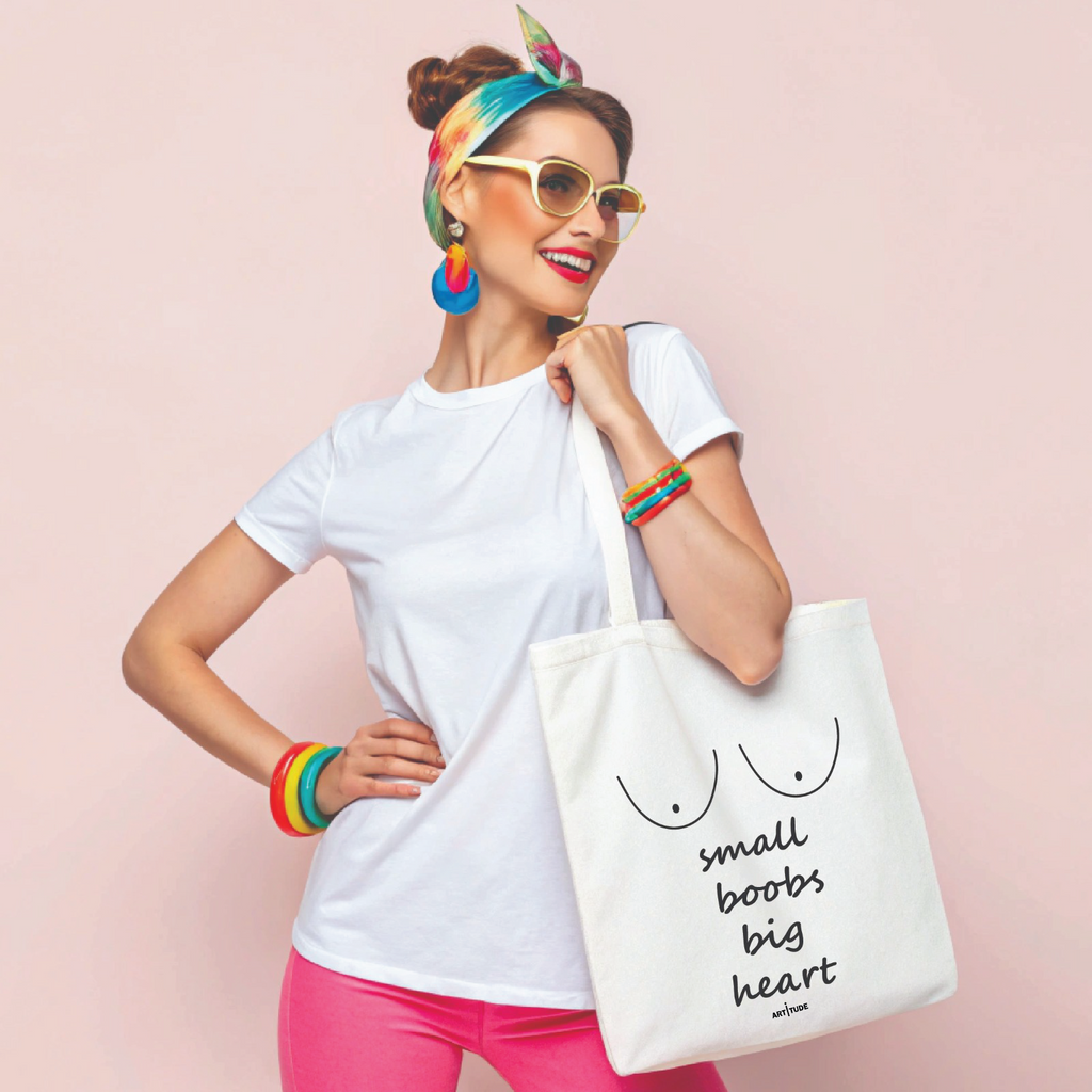 SMALL BOOBS.BIG HEART - WHITE TOTE