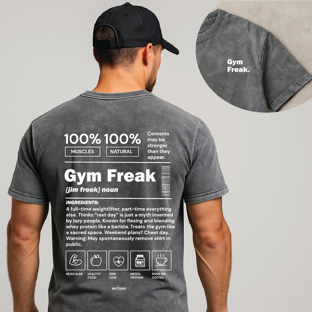 GYM FREAK TEE - WASHED GREY