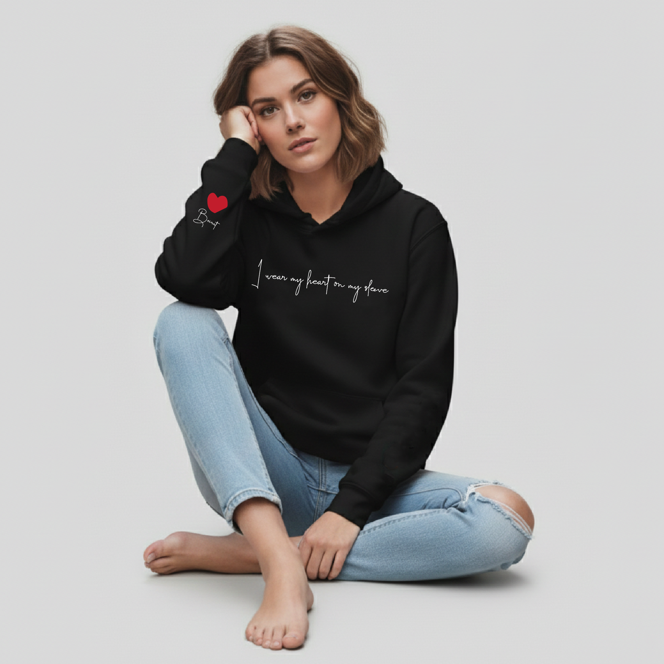 HOODIE - PRINTED BEIRUT HEART ON SLEEVE