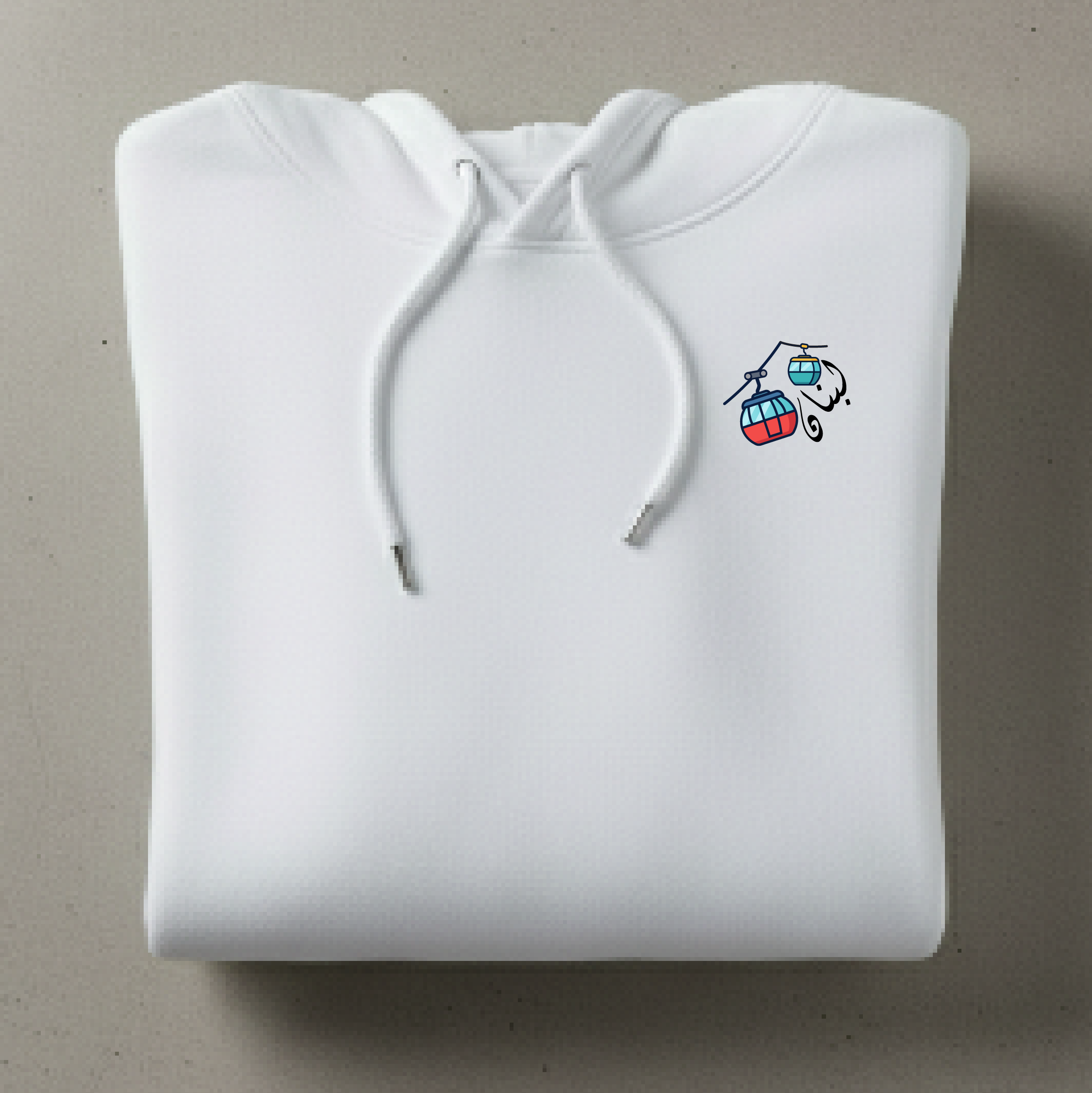 White hoodie with a small print Téléphérique design 