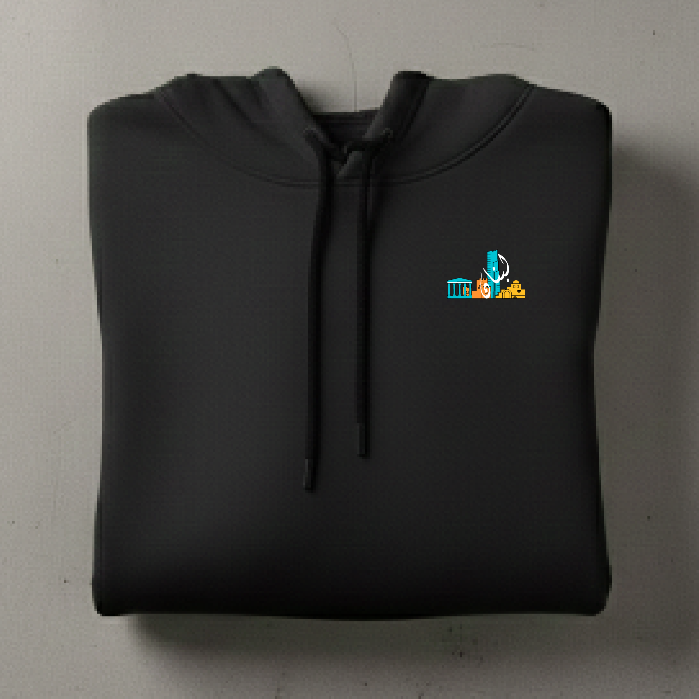 Black hoodie with a colorful Lebanon landmark design 